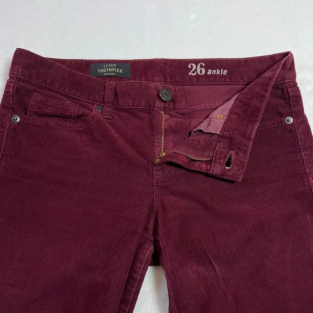 J. Crew Toothpick Corduroy Ankle Pants Size 26 Holidays Preppy Y2K Hipster Boho